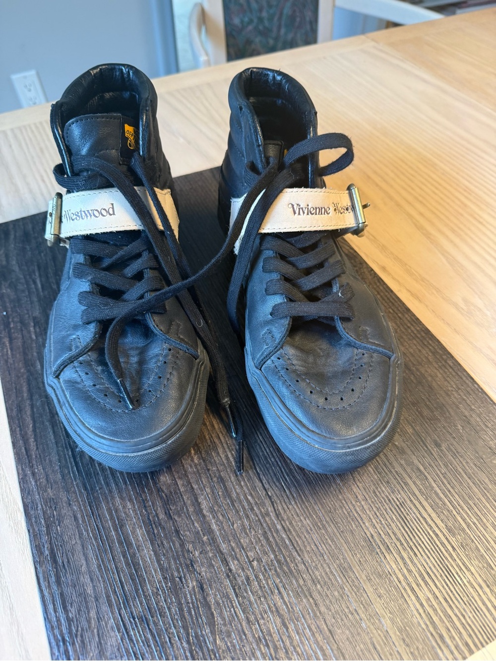 Vivienne Westwood Black High-Top Sneakers with Cream Strap